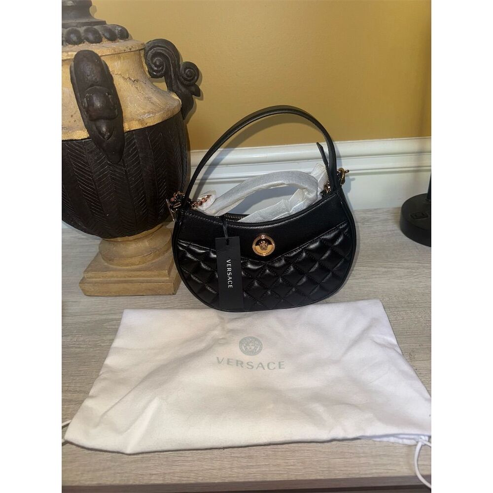 Versace Medusa Black Quilted Leather Shoulder/ crossbody Bag with Strap - Picture 13 of 14